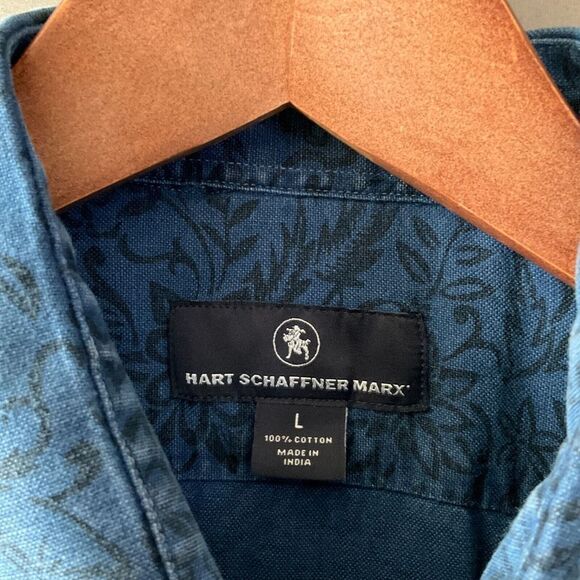 Hart Schaffner Marx Mens Cotton Button Down Shirt Blue Floral Short Sleeve LARGE - Picture 4 of 9
